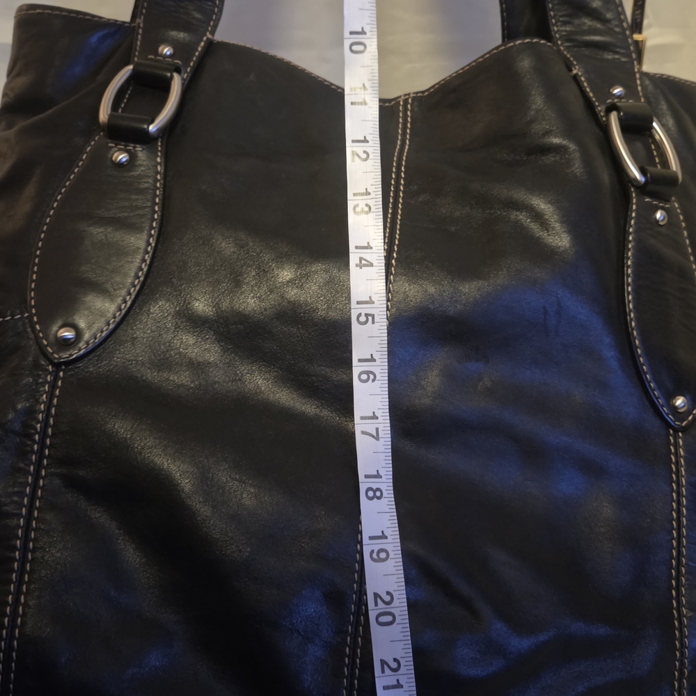 Fossil Genuine Leather Black Tote Bag Large Classic Shoulder Work Bag Key Charm - Picture 11 of 14
